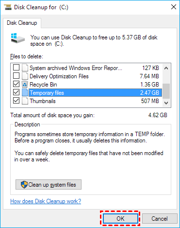 running disk clean on c drive windows server