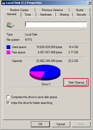 disk cleanup Server 2008
