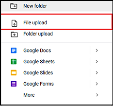click file upload in google drive