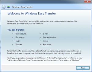 Windows Easy Transfer ask to choose computer that you are using now.