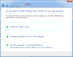Windows Easy Transfer asks to install one in the old computer.