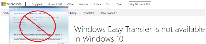 microsoft easy transfer is not available on windows 10