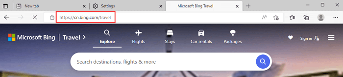 bing travel - Microsoft Edge