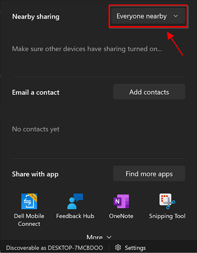 Enable nearby sharing via file explorer
