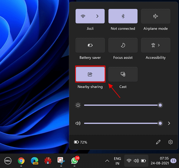 Images of nearby sharing in Windows 11