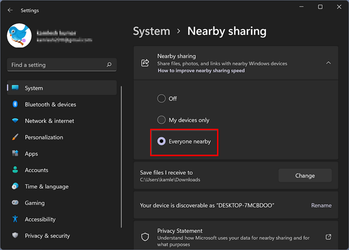 enable everyone nearby to transfer files