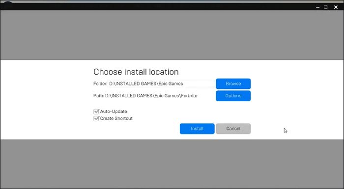 choose the location to install fortnite