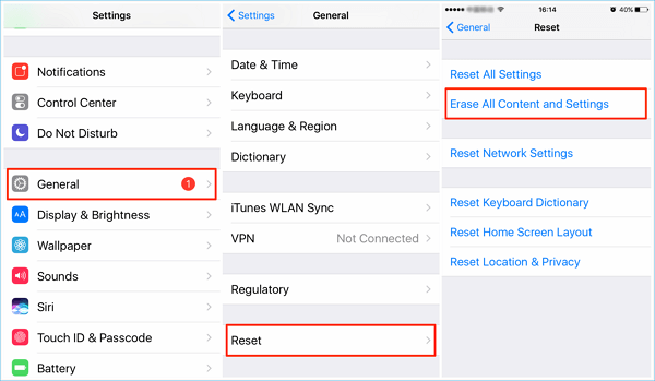 Erase all content and settings