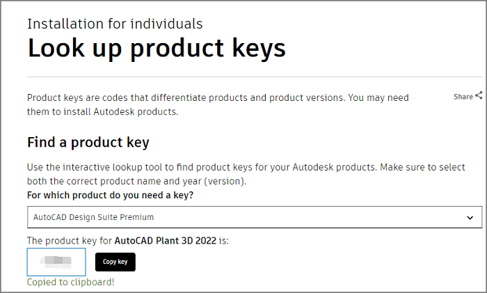 find key on autodesk page