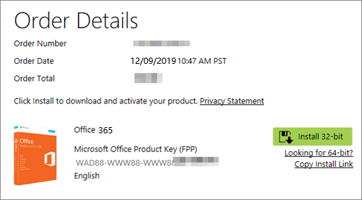 View Office 365 product key from Microsoft Store