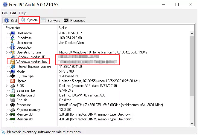 find product key pc audit