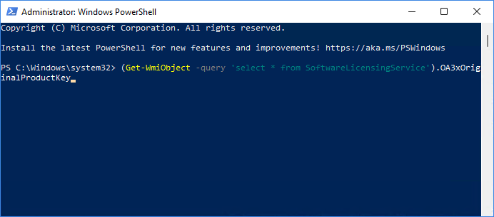 Type command to find product key in PowerShell