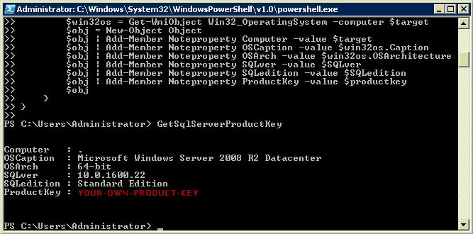 Find SQL Server product key in PowerShell