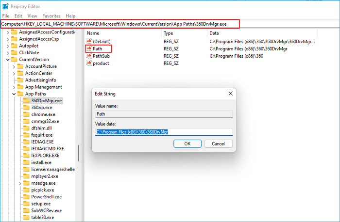 Find the Application folder using the Registry Editor