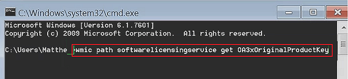 Type cmd command to find product key