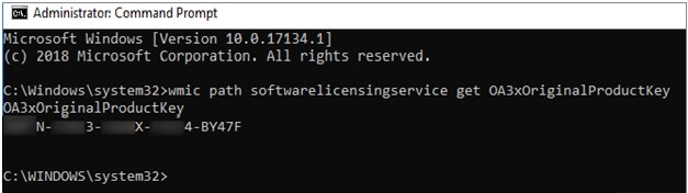 Find Product key using Command Prompt