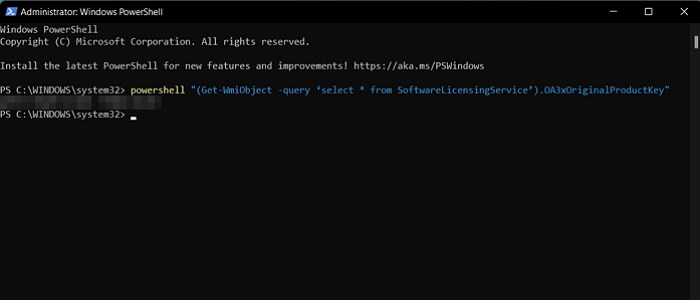 find windows server product key via powershell