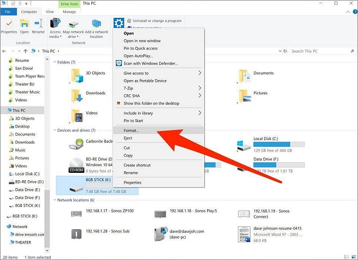 format the external hard drive