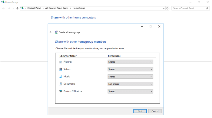 file sharing between Windows 7 and Windows 10 - HomeGroup