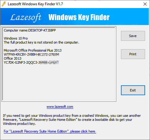 Lazsoft Windows Key Finder