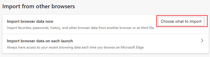Choose to import IE data