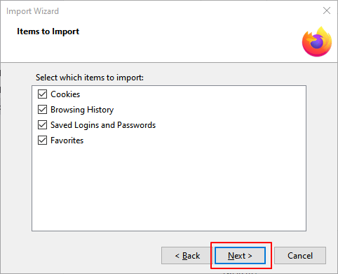 Select items to import