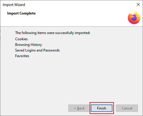 Complete moving IE data to Firefox
