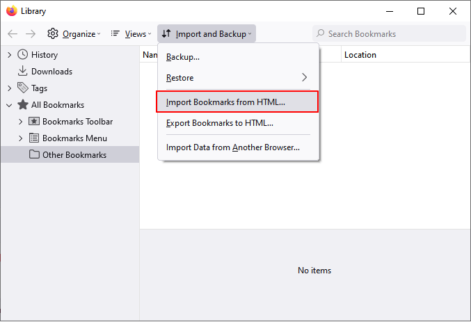 Import data to Firefox on new PC