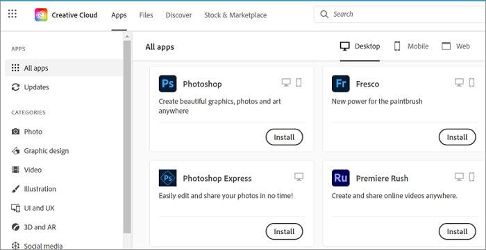 Install app through Creative Cloud on a new PC