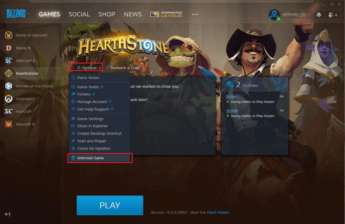 uninstall blizzard games