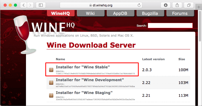 Choose Install Wine Stable