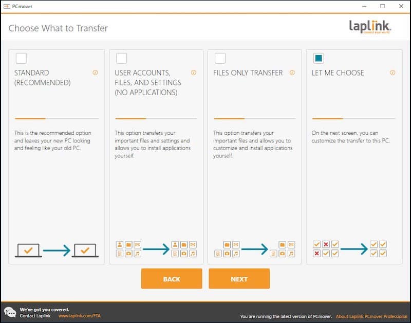 choose what to transfer in pcmover