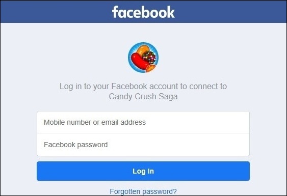 log in to the account using facebook details