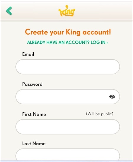 add the details to sign up to the king account