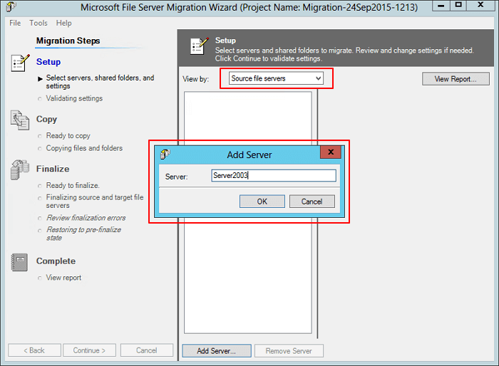 Create folder to back up Windows Server data