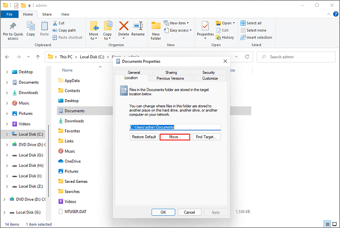 move documents to another drive windows 11