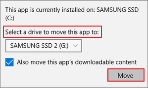 Confirm to move App install location