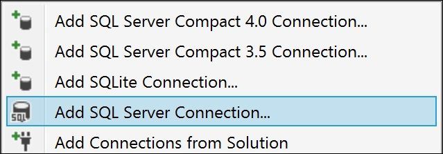 select the add sql server connection