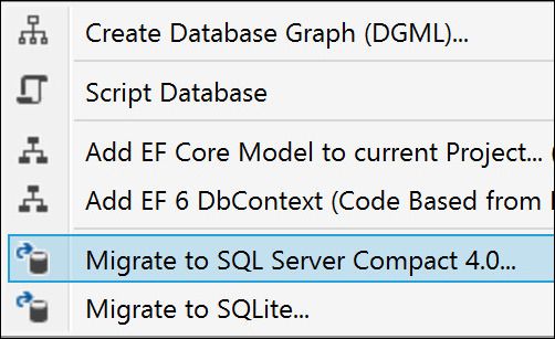 select the migrate to sql server compact 4.0
