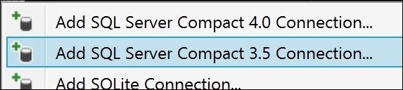 click on the add sql server compact 3.5 connection