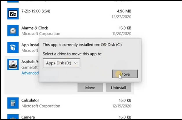 how to transfer twitter app to another drive via windows setting
