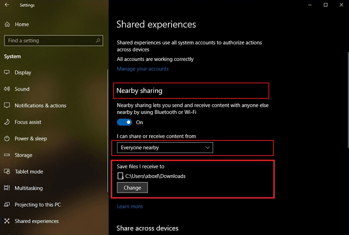 transfer files from PC to PC Windows 10 - Nearby sharing