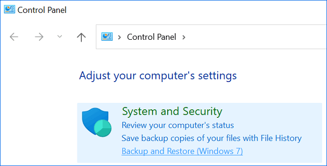 open control panel and backup restore option
