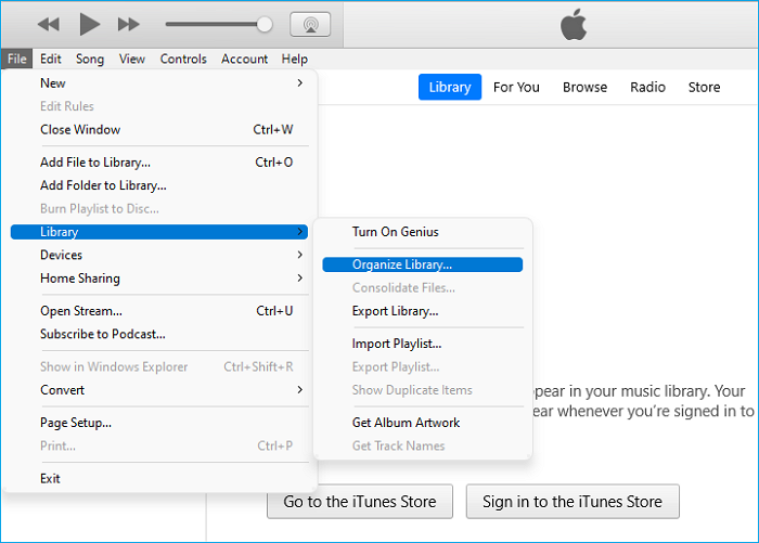 open itunes and click on organize library
