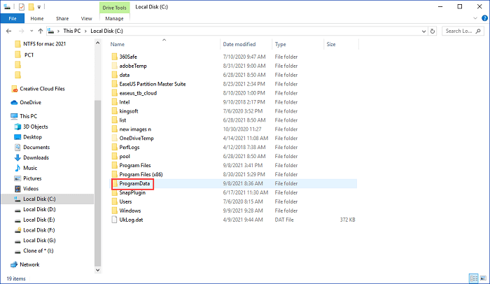 open program data folder