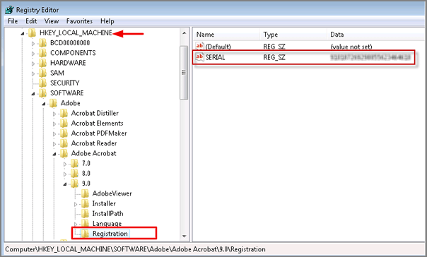 open registry and follow path to view serial