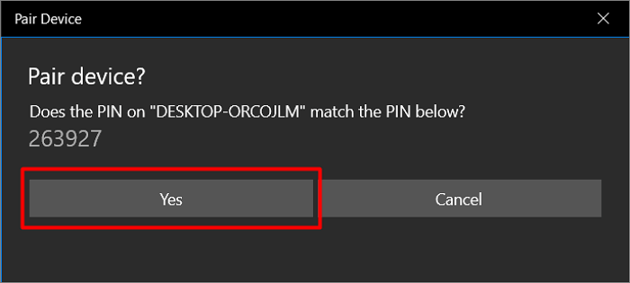 Match PIN and select Yes to pair device