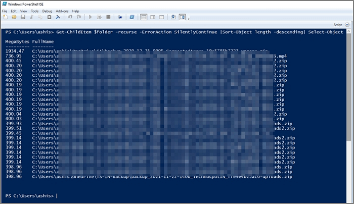 find large files via powershell