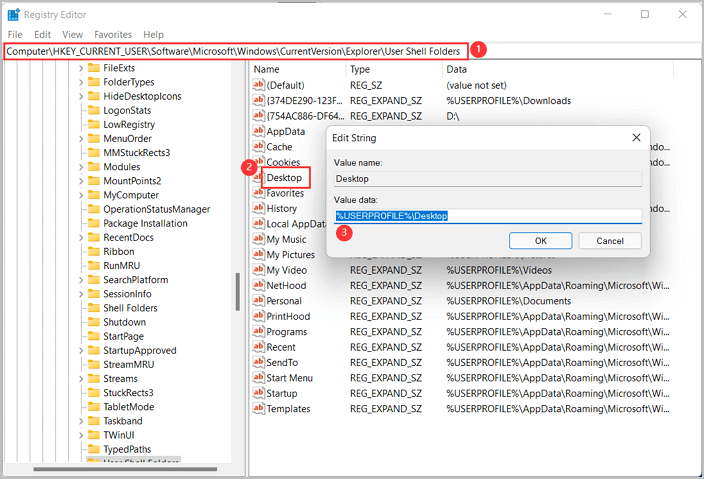 restore desktop folder on registry