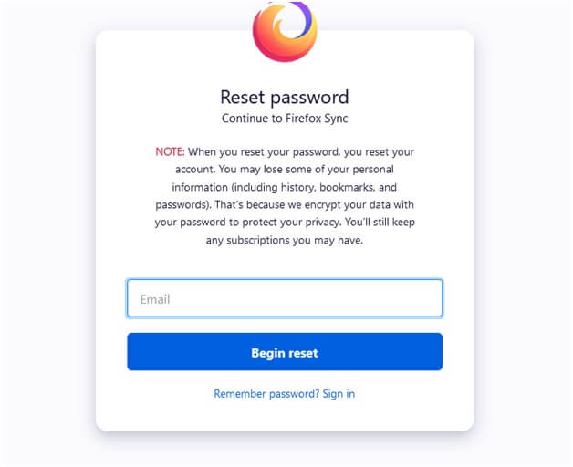 Reset firefox password